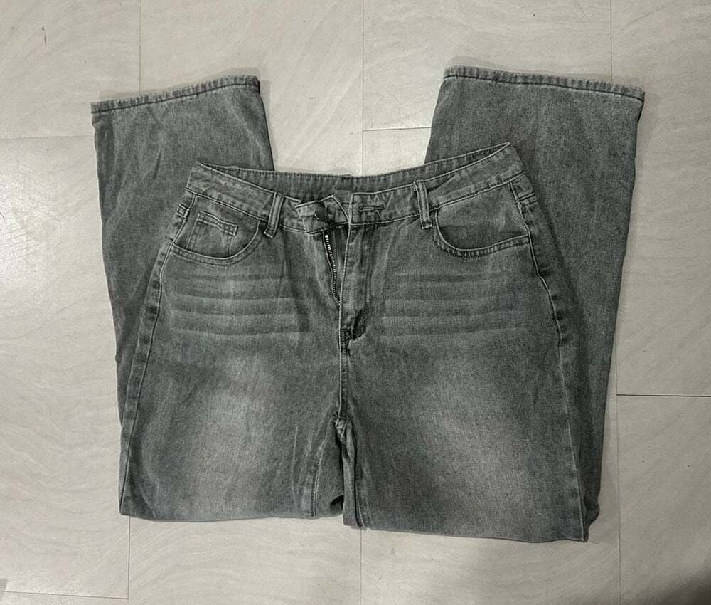 SHEIN Manfinity ZONE917 Men's Loose Casual Straight Leg Grey Washed Jeans